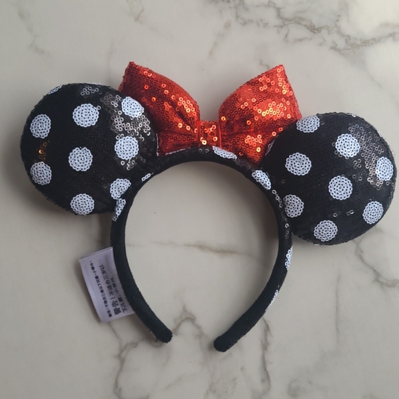 Disney Minnie Mouse Sequin Polka Dot Headband Ears Red Bow Vacation Resort - Picture 5 of 8
